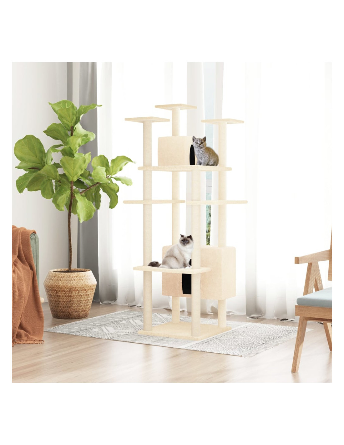 Arbre à Chat Crème avec Griffoirs en Sisal 162 cm