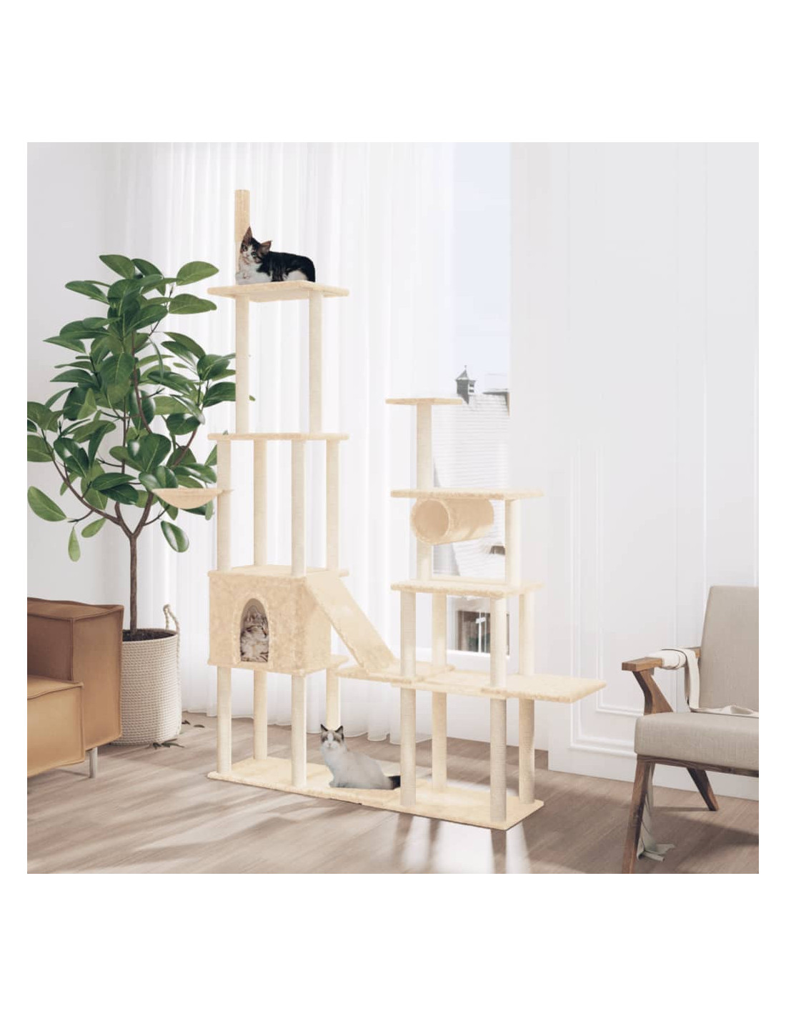 Arbre à Chat Crème avec Griffoirs en Sisal 279 cm