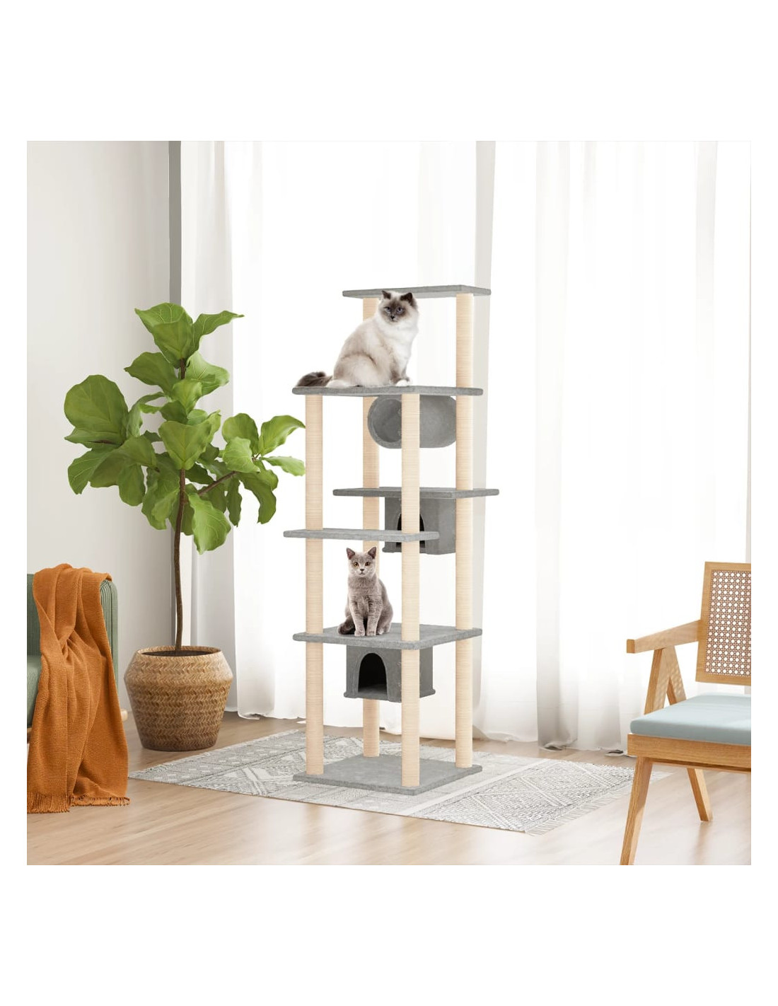 Arbre à Chat Gris Clair 169 cm avec Griffoirs Sisal