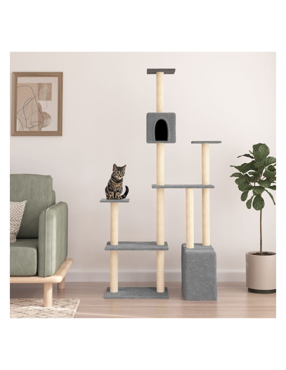 Arbre à Chat Gris Clair 180 cm avec Griffoirs en Sisal