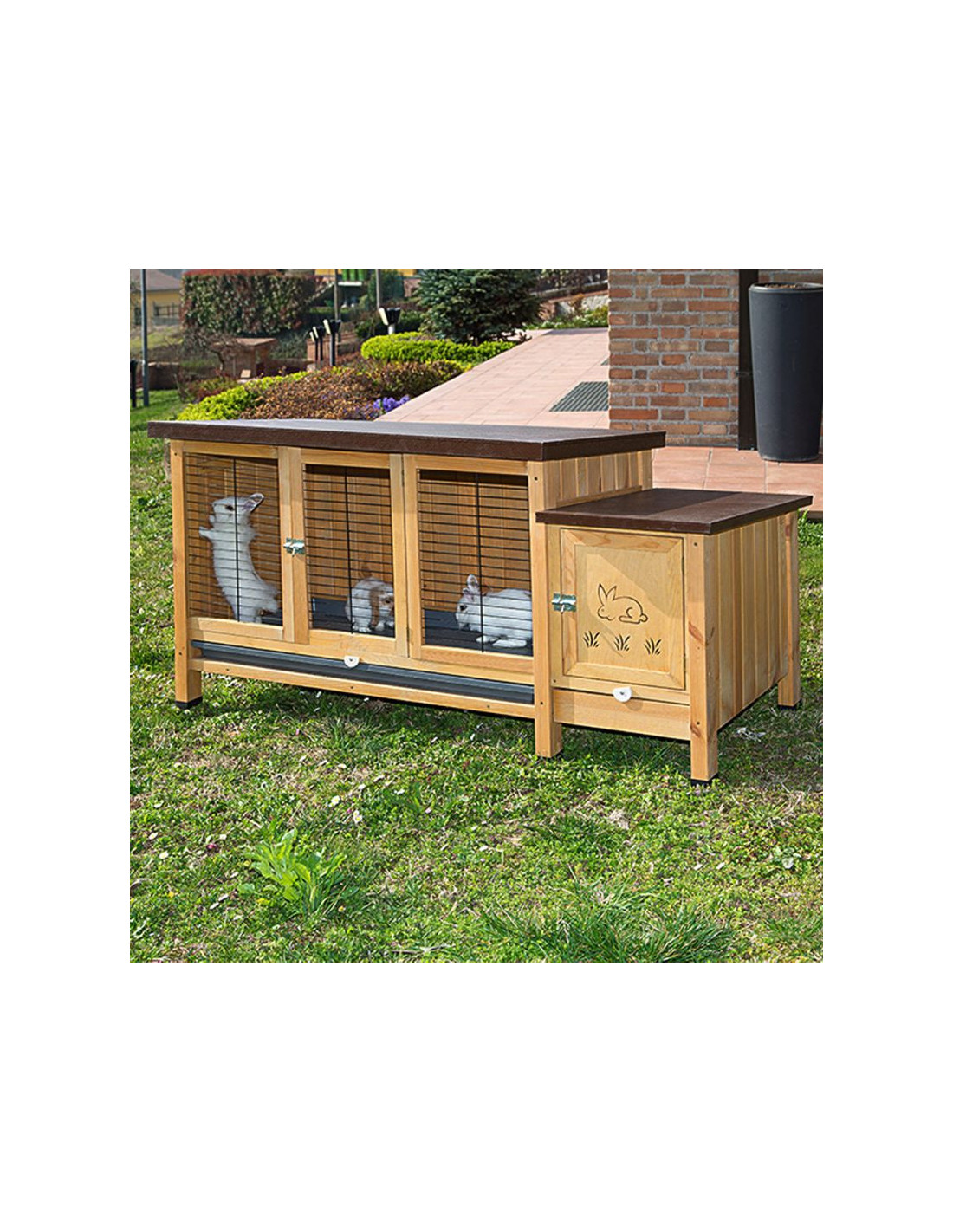 Clapier lapin XXL 154 cm Maille anti rongement Clapier avec enclos et dortoir Bac amovible