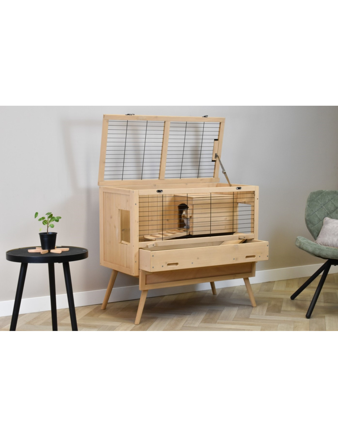 Clapier Rongeur Pin Massif Cage Cochon d'Inde Cage Lapin Style Scandi