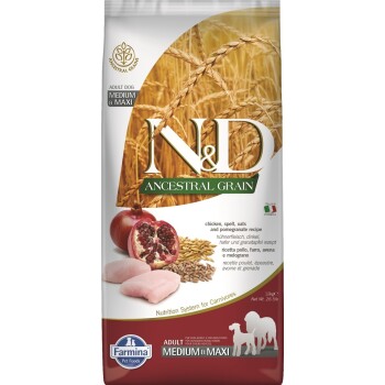 N&D Farmina Ancestral Grain Adult Medium/Maxi Poulet, épeautre et grenade 12 kg