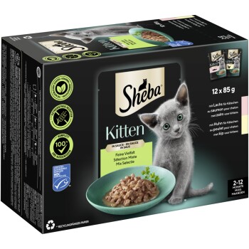 Sheba Multipack Kitten en sauce et fine variété au saumon, au poulet MSC 12 x 85 g