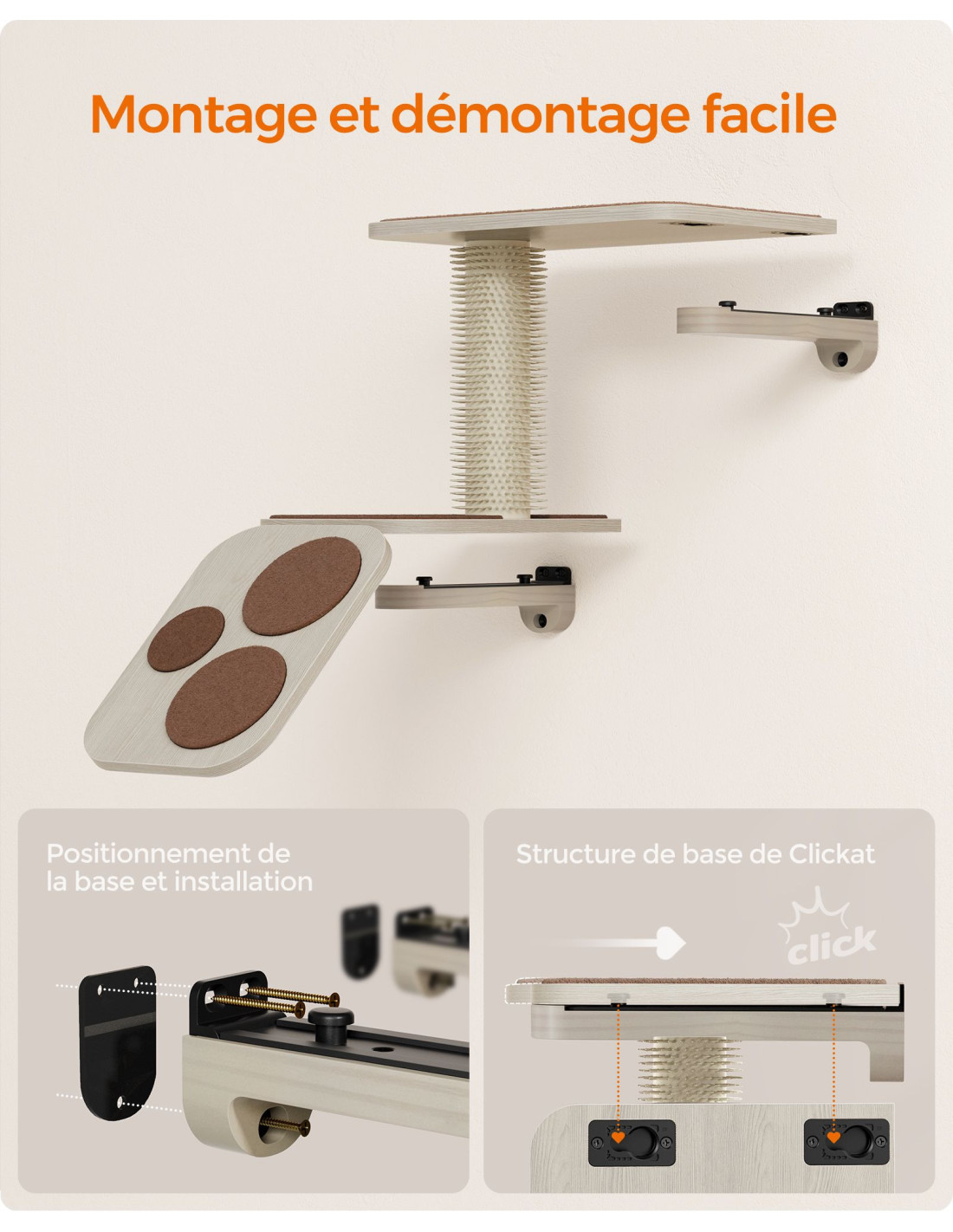 Escalier Murale pour Chat Mural avec Etagère et Auto-toiletteur