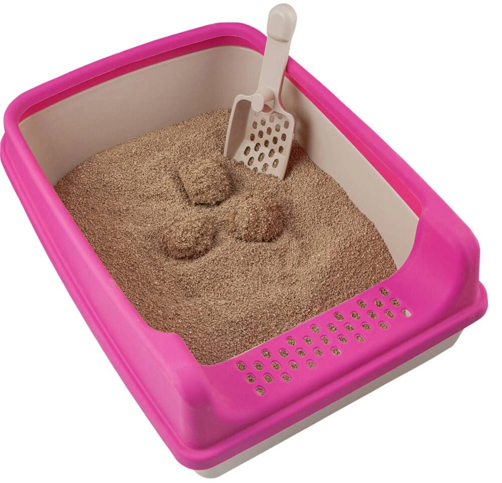 Bac à litière rose avec spatule 20cm x 35xm x 50cm