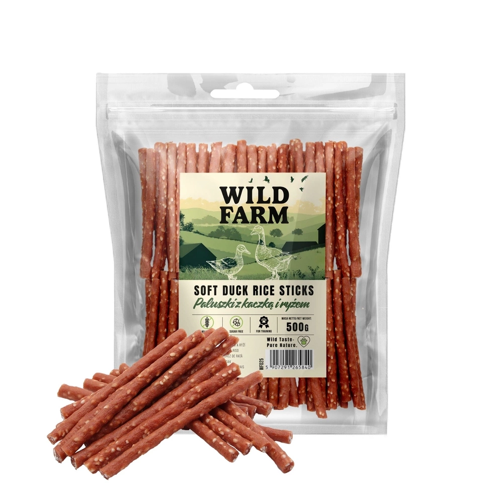 Friandises pour chien WILD FARM, bâtonnets de canard et de riz, 500 g