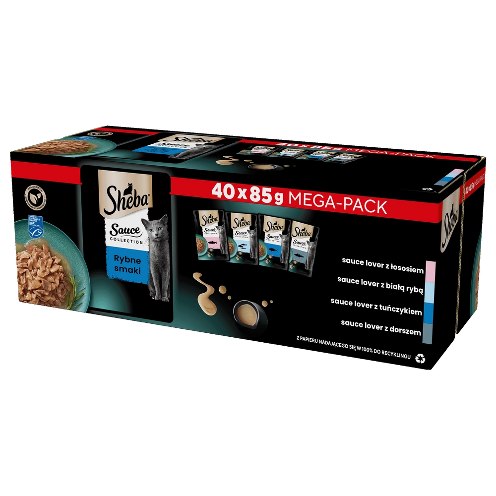 SHEBA Sauce Collection Saveurs Poisson sachets 40x85g – aliment humide complet pour chats adultes, en sauce