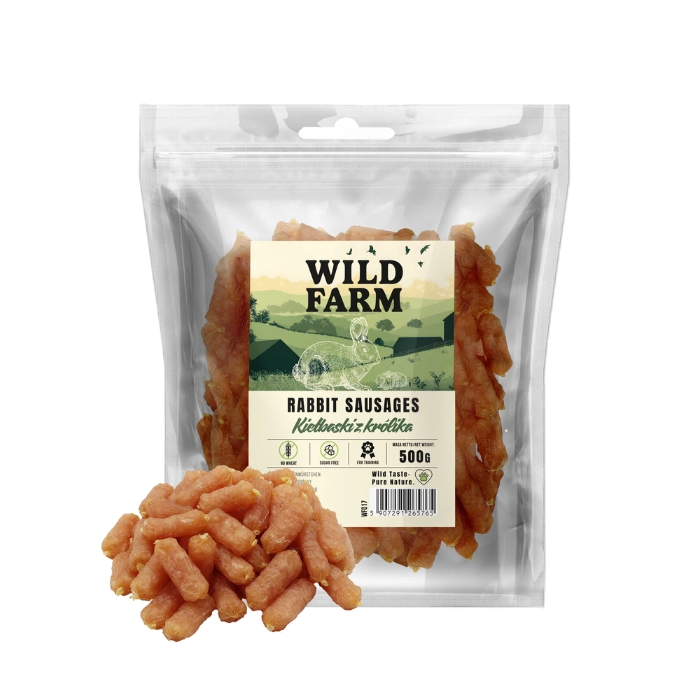 Saucisses de lapin WILD FARM 500 g, friandises pour chien