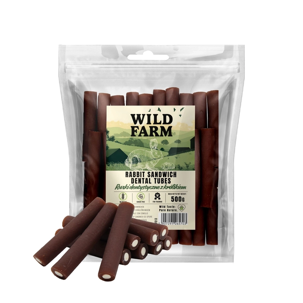 Tubes dentaires WILD FARM au lapin, 500 g, friandises pour chien