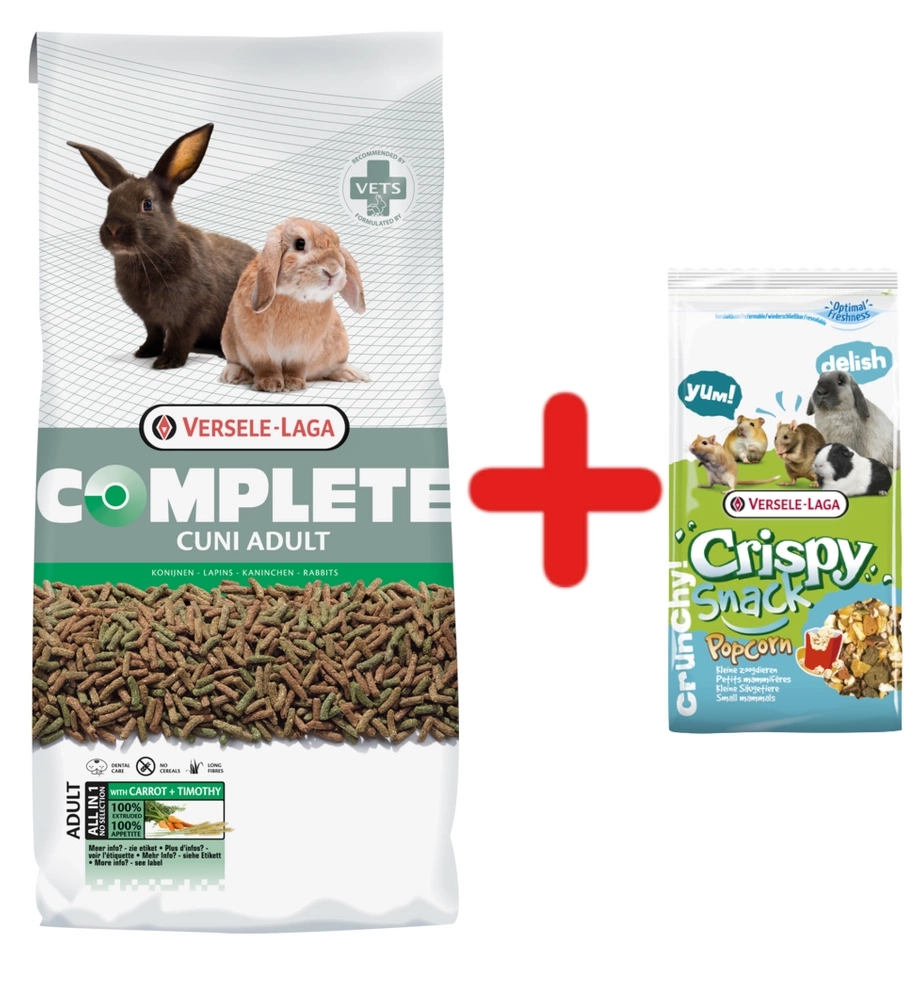 Versele-Laga Cuni Adult Complete 8kg+VERSELE LAGA Snack Popcorn 650g - Mélange complémentaire avec popcorn pour rongeurs
