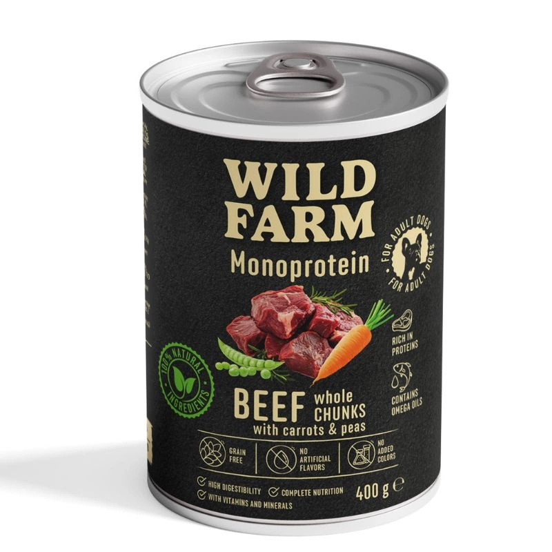 Wild Farm Monoprotein Bœuf 6x400 g - aliment hypoallergénique pour chien