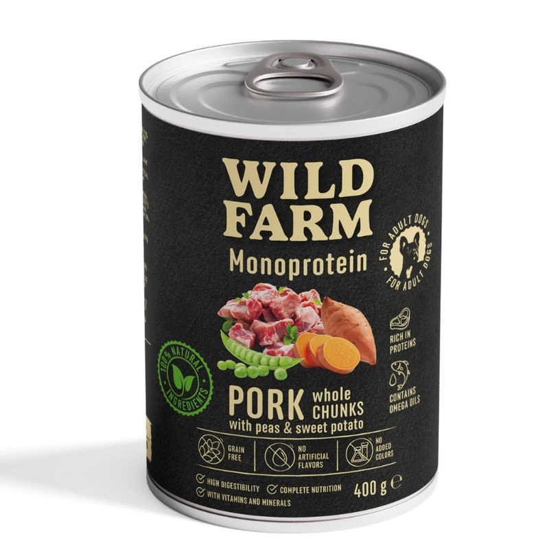 Wild Farm Monoprotein Pork 6x400 g - aliment hypoallergénique pour chiens
