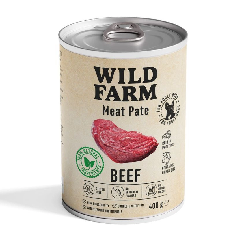 Wild Farm Pate Bœuf 6x400 g - Alimentation sans gluten pour chiens