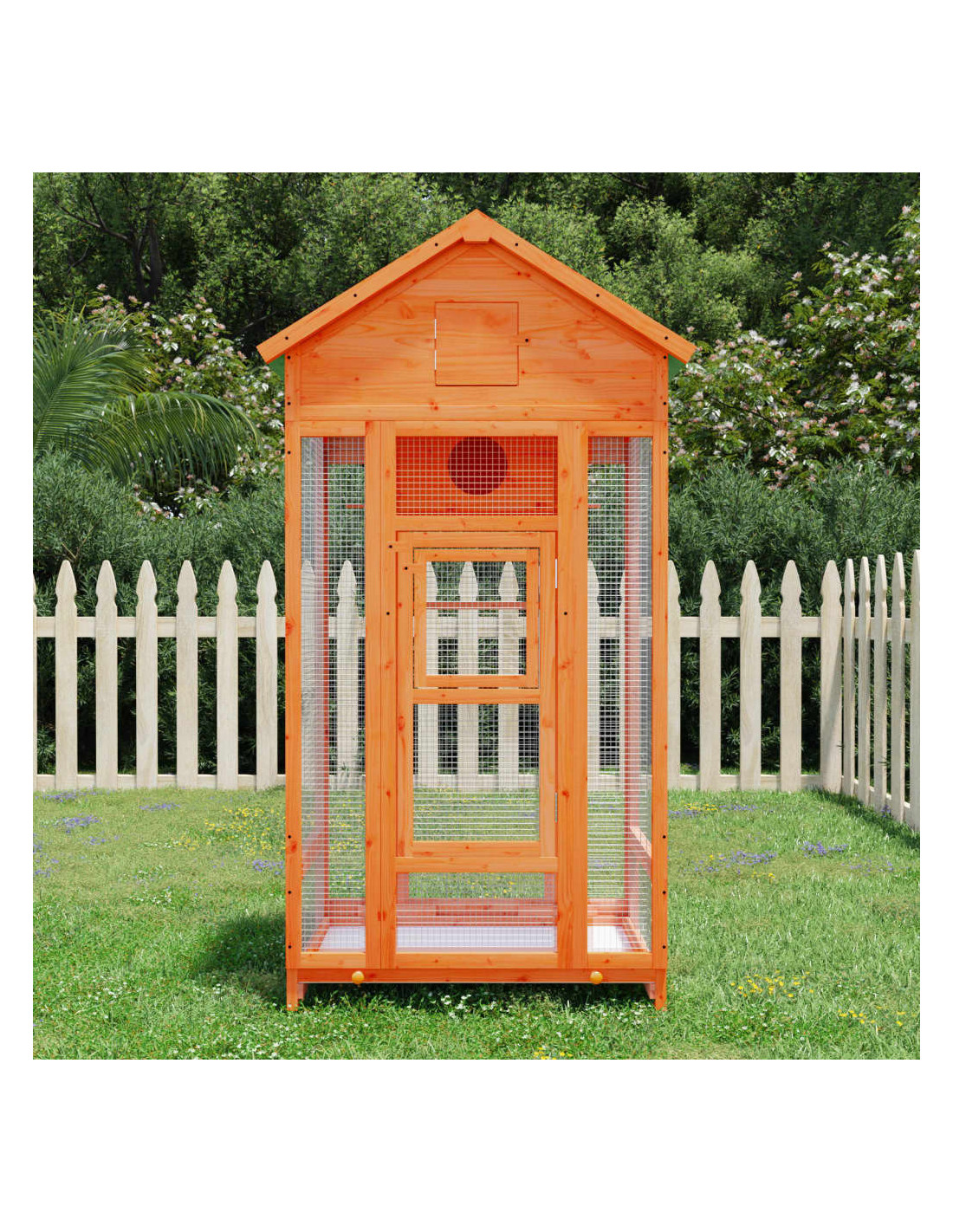 Volière Pin Massif Maison à Oiseaux Marron 91,5x53x170 cm en Bois