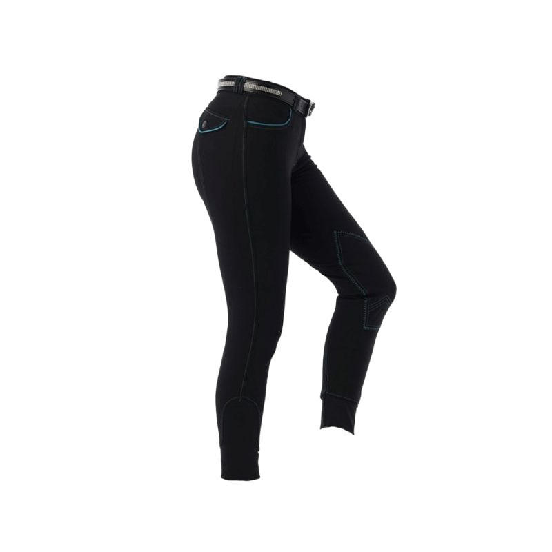 Equithème - Pantalon d'équitation femme Verona noir/ turquoise