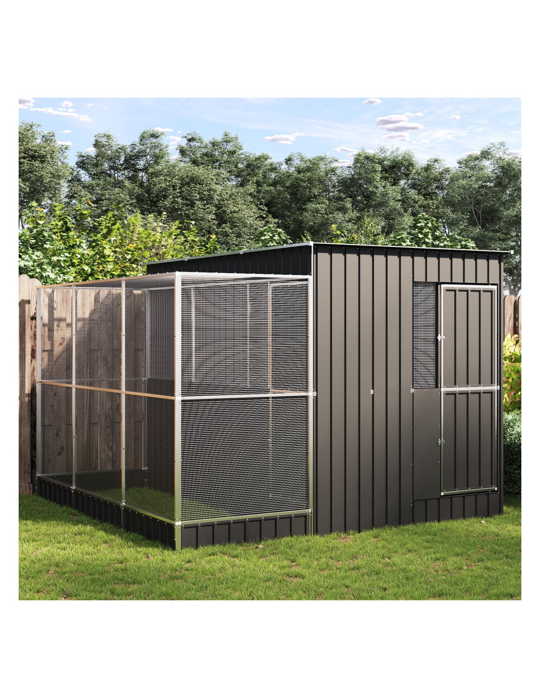 Volière de Jardin en Acier Galvanisé + Abri Volière Métal