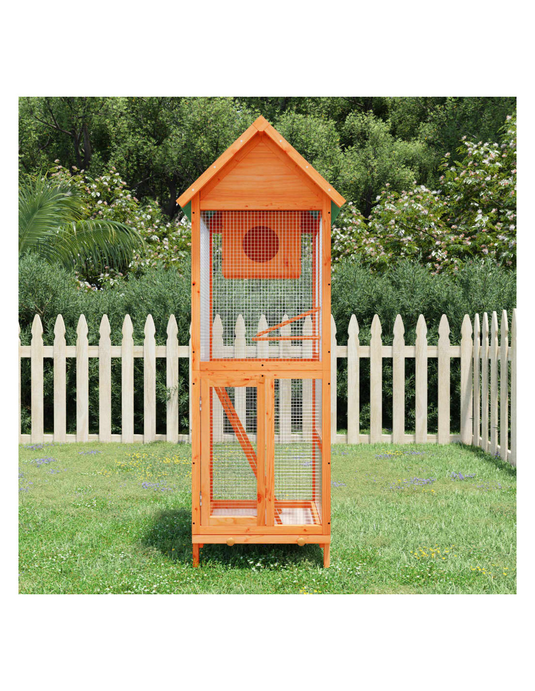 Volière de Jardin Maison à Oiseaux en Bois Marron 60x58,5x160 cm