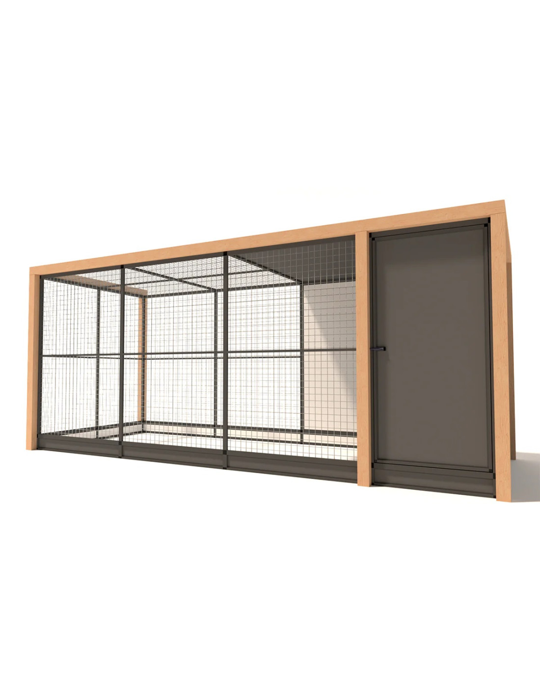 Volière Extérieure Alu Anthracite Bois Douglas SAS Fermé Abri en ACP 475 x 190 x 187 cm Mailles 50 x 50 x 3 mm avec Plinthes