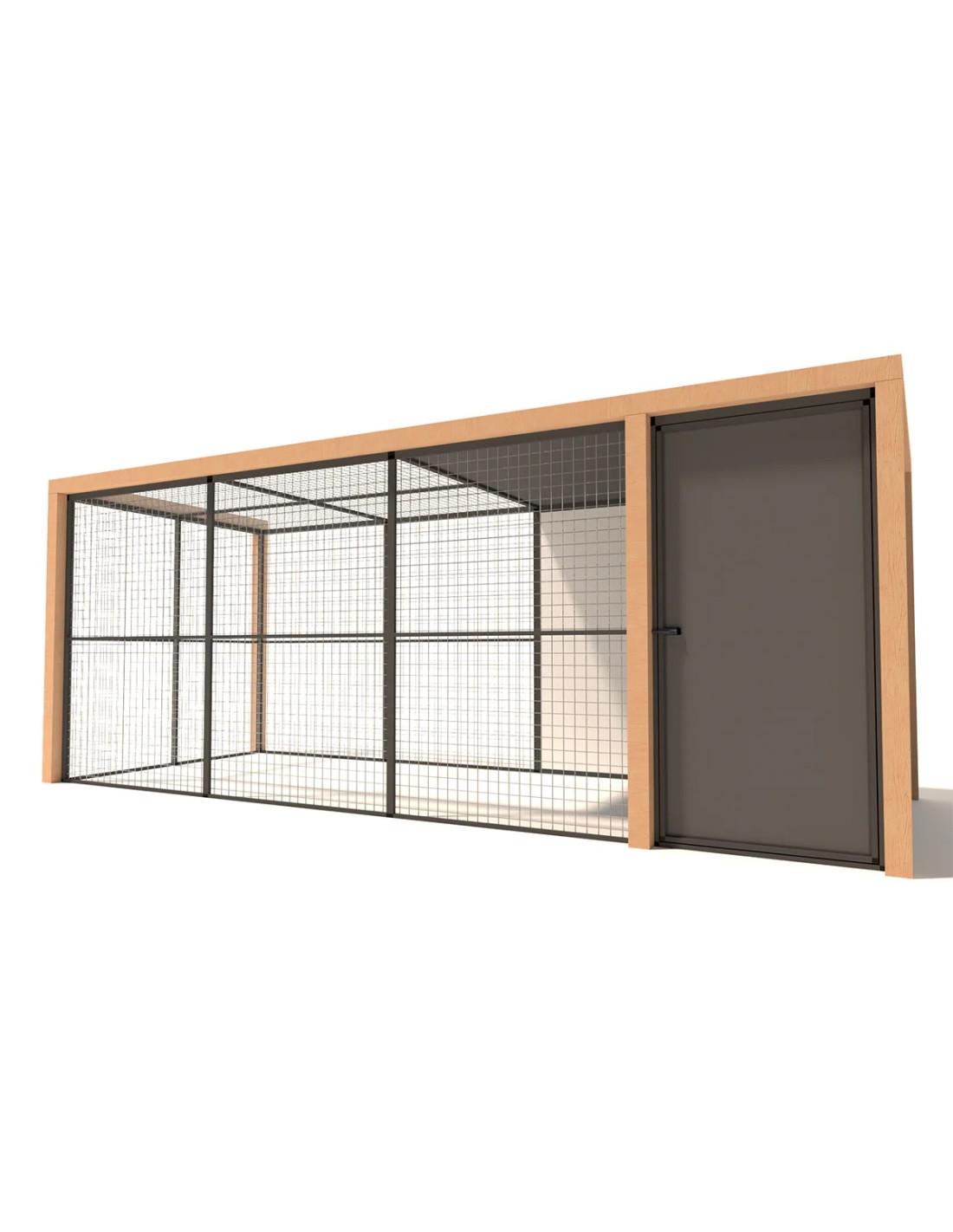 Volière Extérieure Alu Anthracite et Bois Douglas SAS Fermé Abri Panneaux ACP 475 x 190 x 187 cm Mailles 19 x 19 x 1.45 mm