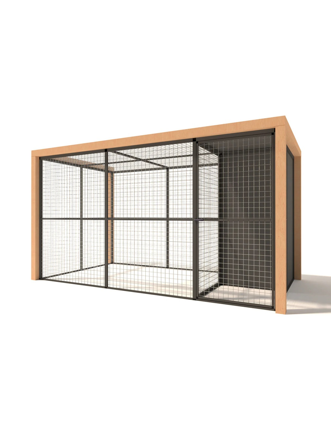 Volière Extérieure Alu Anthracite et Bois Douglas SAS Maille Abri Panneaux ACP 345 x 190 x 187 cm Mailles 50 x 50 x 3 mm