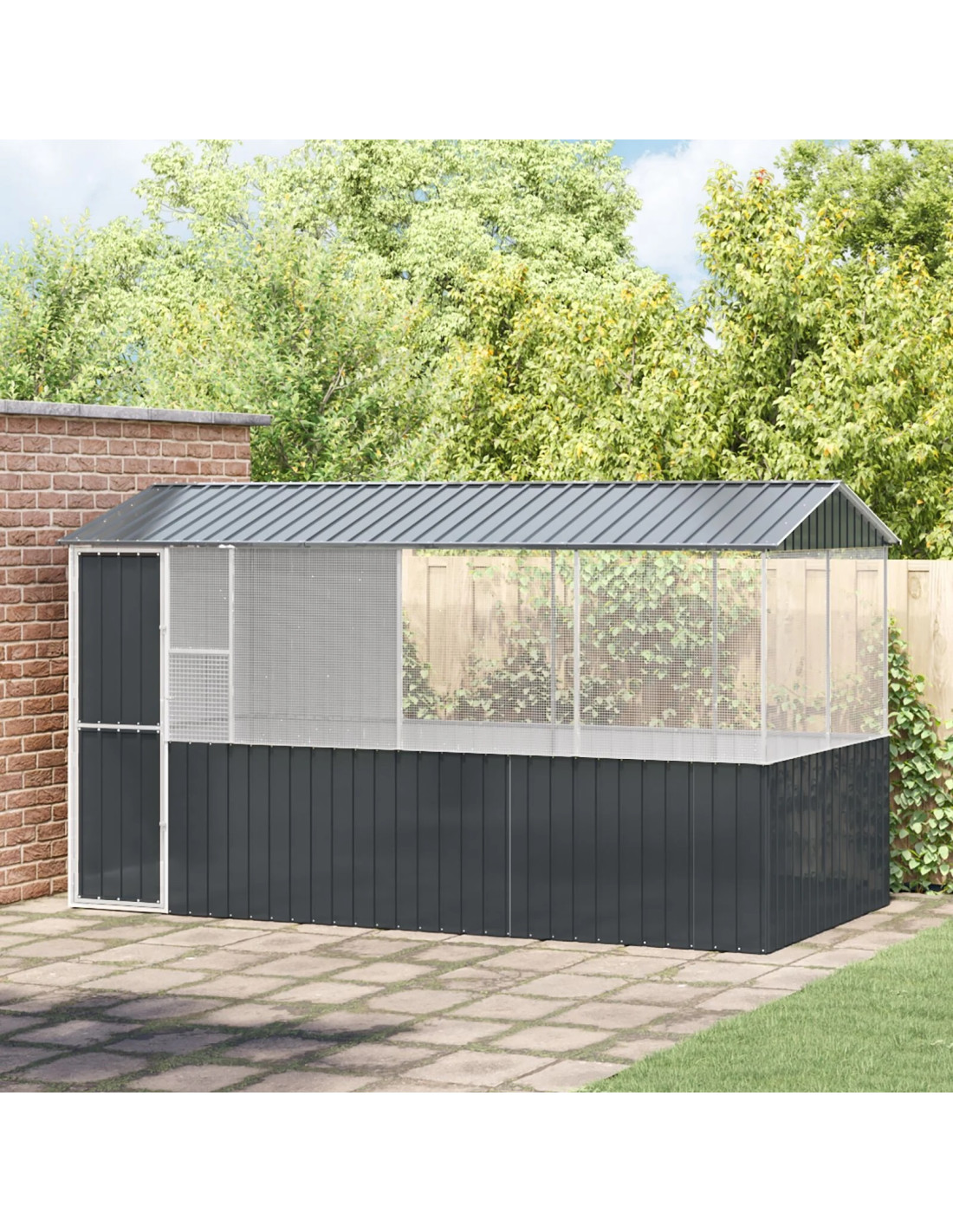 Volière Extérieure Maille Soudée à Oiseaux Anthracite 215x78x200 cm Acier