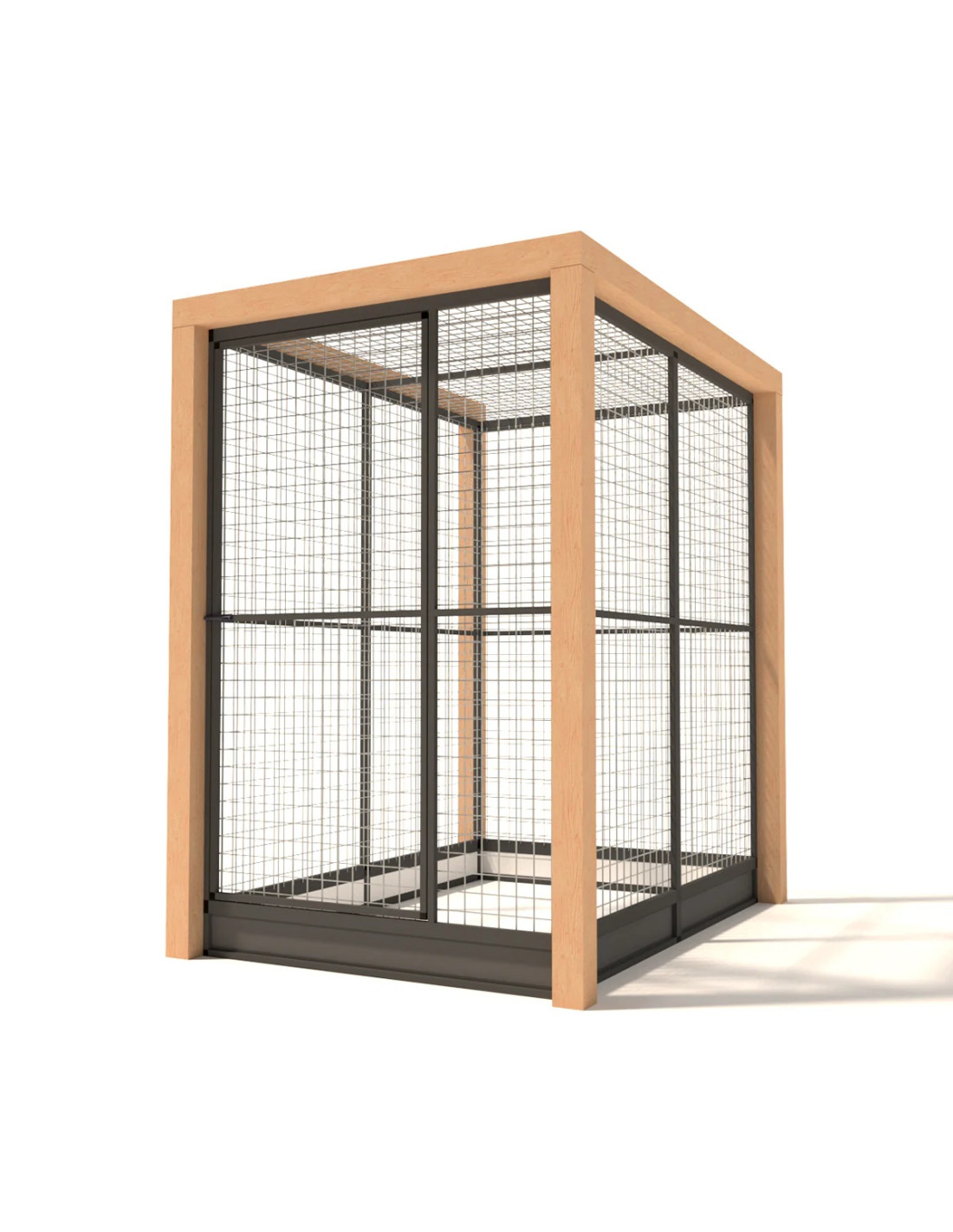 Volière Intérieure Volière Extérieure Aluminium Anthracite et Douglas 139 x 190 x 187 cm Maille 19 x 19 x 1,45 mm avec Plinthes