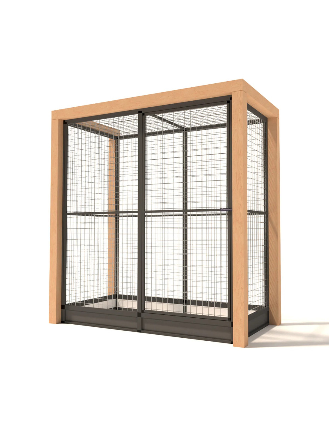 Volière Intérieure Volière Extérieure Aluminium Anthracite et Douglas 193 x 99 x 187 cm Maille 19 x 19 x 1,45 mm avec Plinthes