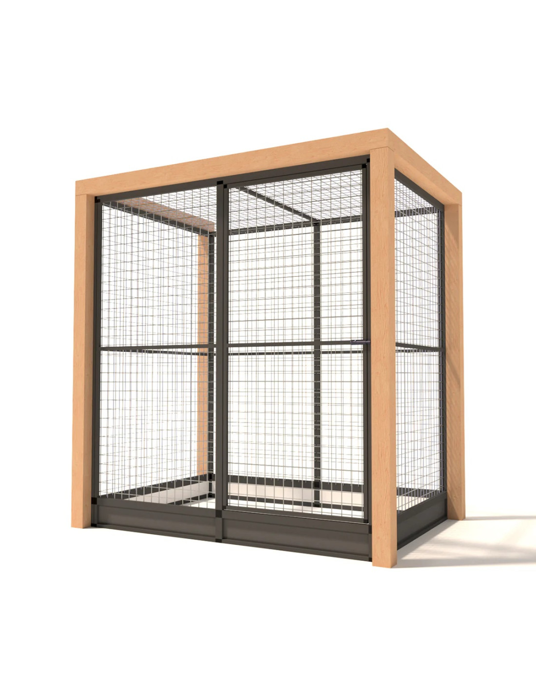 Volière Intérieure Volière Extérieure Aluminium Anthracite et Douglas 194 x 135 x 187 cm Maille 19 x 19 x 1.45 mm avec Plinthes