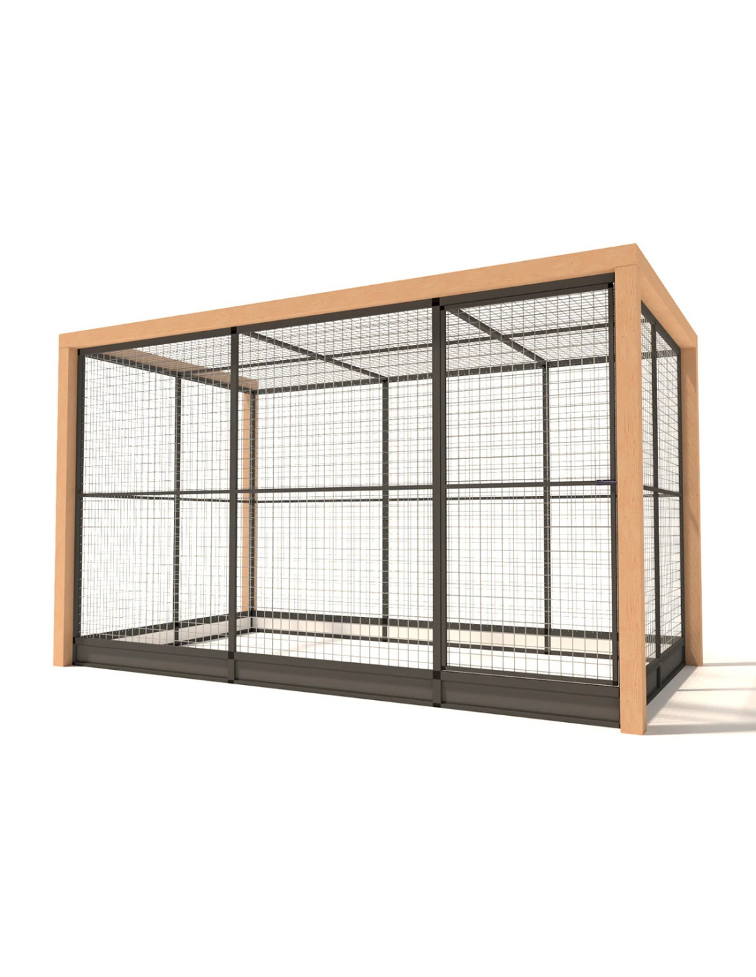 Volière Intérieure Volière Extérieure Aluminium Anthracite et Douglas 345 x 190 x 187 cm Maille 19 x 19 x 1,45 mm avec Plinthes