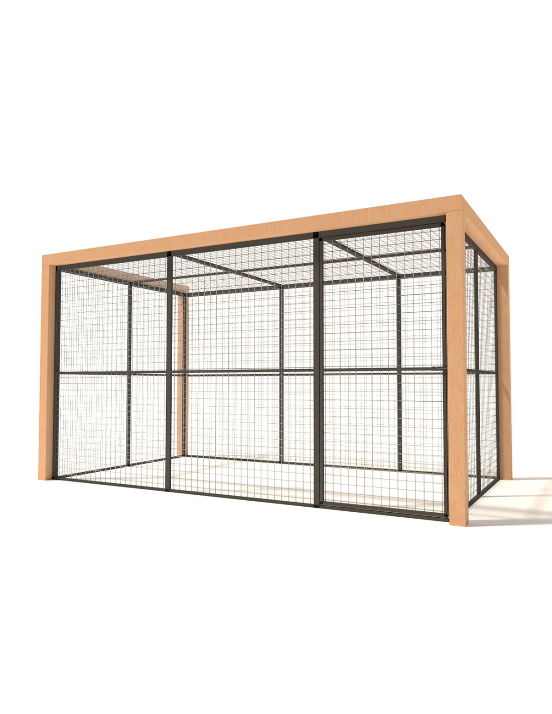 Volière Intérieure Volière Extérieure Aluminium Anthracite et Douglas 345 x 190 x 187 cm Maille 19 x 19 x 1,45 mm
