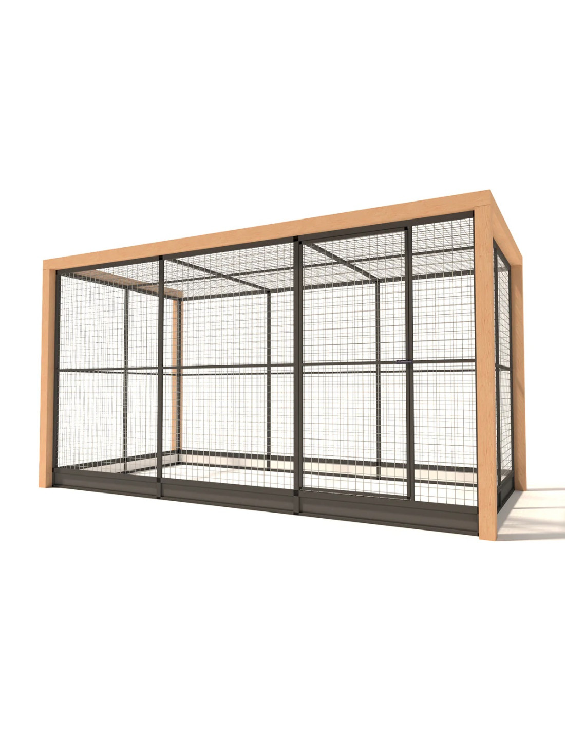 Volière Intérieure Volière Extérieure Aluminium Anthracite et Douglas 380 x 190 x 187 cm Maille 19 x 19 x 1,45 mm avec Plinthes